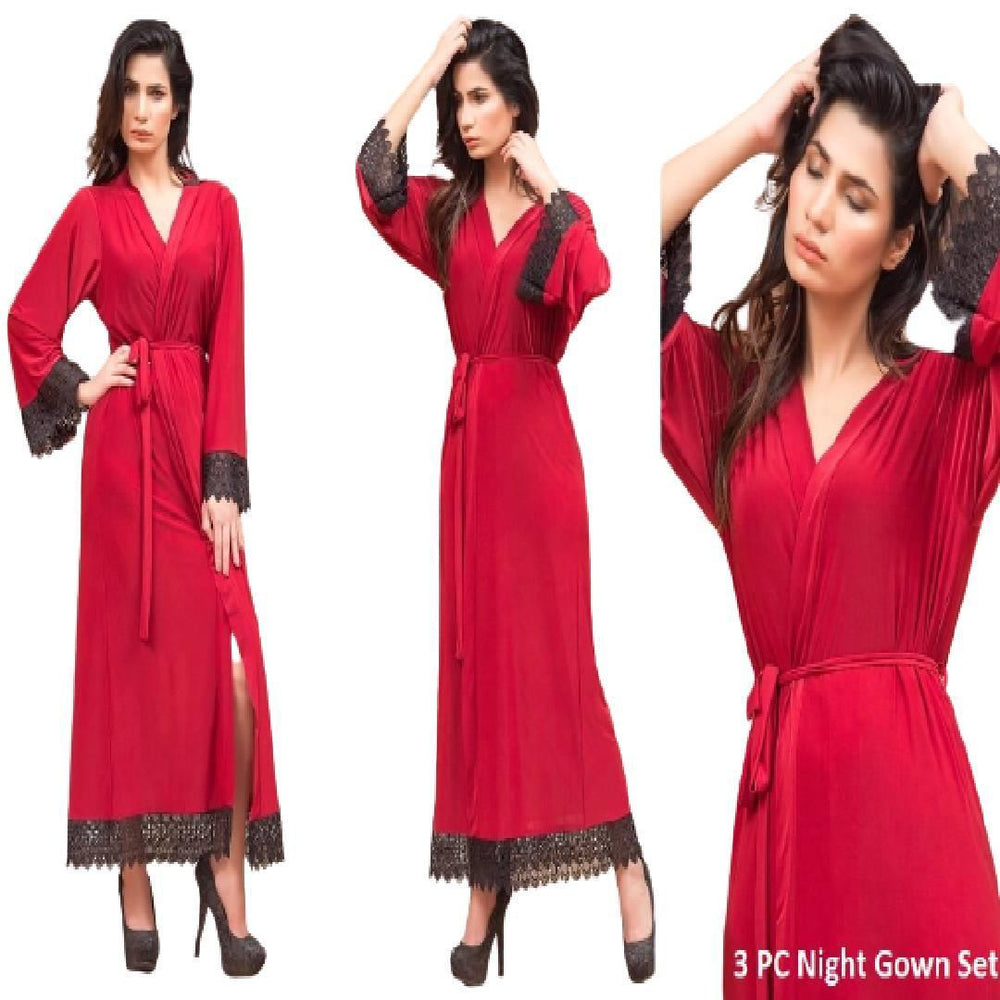 Bridal Nighty Set Women Sleepwear with Bra Panty Set Long Nightwear for Ladies