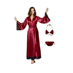 Full Length Nightgown and Robe set 3Pc Nighty Dress for Bridal Silk Nightwear