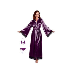 Full Length Nightgown and Robe set 3Pc Nighty Dress for Bridal Silk Nightwear