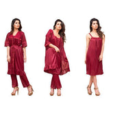 Honeymoon Nighty Ladies Homewear Luxury Bridal 3 Pc Stylish Gown Nighty Set