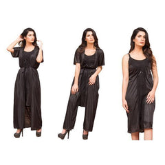 Honeymoon Nighty Ladies Homewear Luxury Bridal 3 Pc Stylish Gown Nighty Set