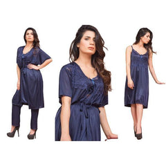 Honeymoon Nighty Ladies Homewear Luxury Bridal 3 Pc Stylish Gown Nighty Set