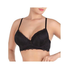 Lace & Mesh Push-up Bra With Garter Belt & Thong-black For Women
