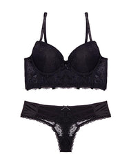 Lace Mesh Long line Push-up Bra Panty Set