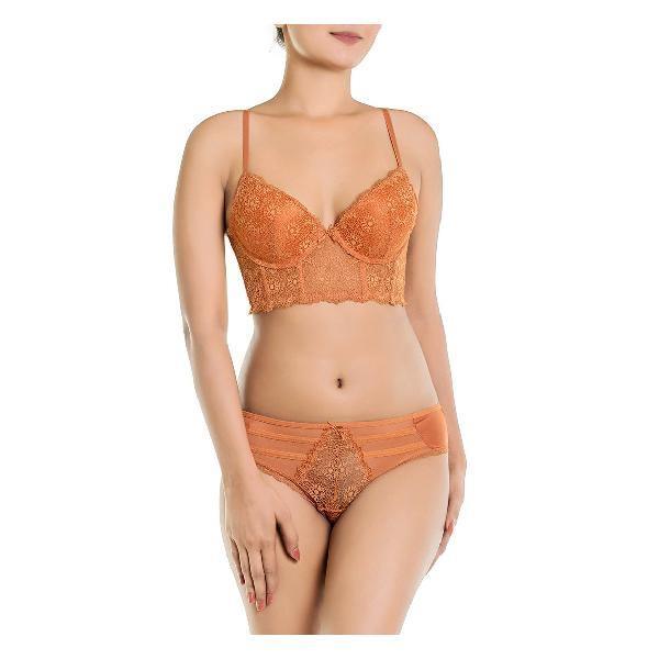 Bra panty online shopping Lace Mesh Longline Sexy Bra Panty  Set- –