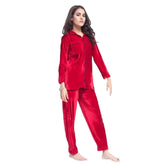 Long Sleeves Velvet Pajama Shirt Set | Ladies 2 Pieces Winter Nightwear | Sleepwear For Women