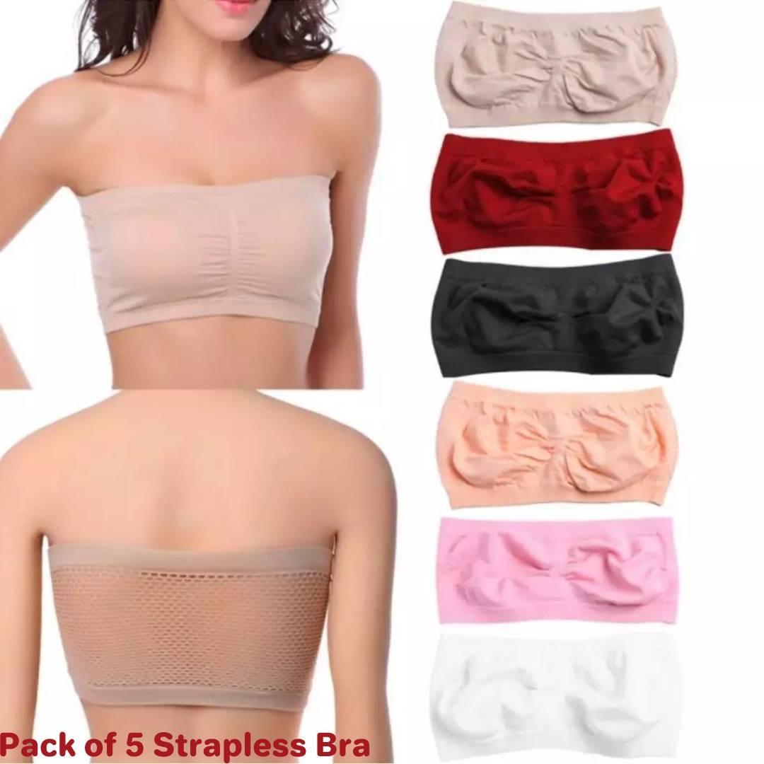 5 Pack Seamless Strapless Bra Bandeau Fits Fashion Tube Top Sports