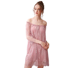 Purple Honeymoon Nighty Bridal Nighty Women Sexy Hot Nightwear Boat Neck Nightgown