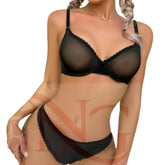 Push Up Bra & Panty Set Ultra Thin cup Ldies Underwear Bra sexy Lace Transparent Ring Bra Panty