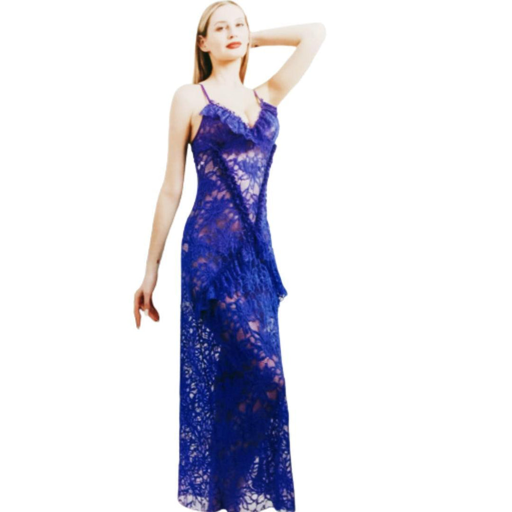 Sexy Long Fishnet Nighty Black Floor Length Long Nightdress Semi Transparent Net Nighty