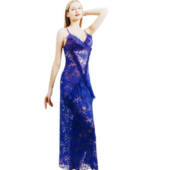 Sexy Long Fishnet Nighty Black Floor Length Long Nightdress Semi Transparent Net Nighty