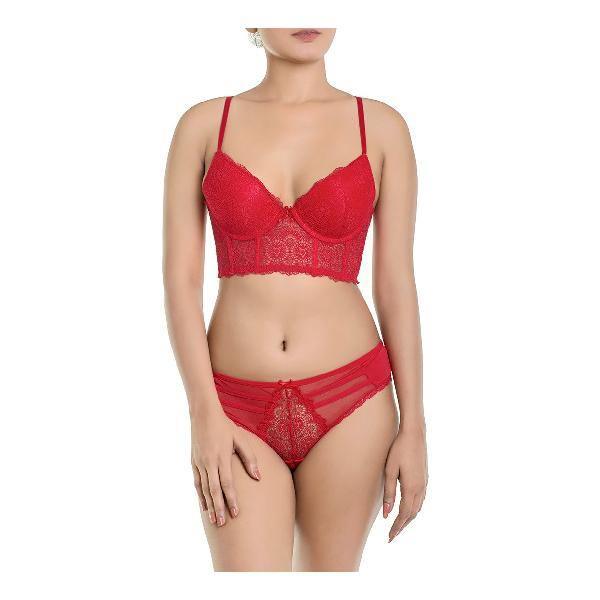 Buy FEMULA Women's Lace & Net Bra Panty Lingerie Set(1 Bra,1 Panty Set  Maroon) at