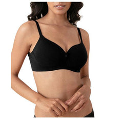 T-shirt Padded Wireless Bra With Broad Smooth Wings | Cotton Everday Bra- Black