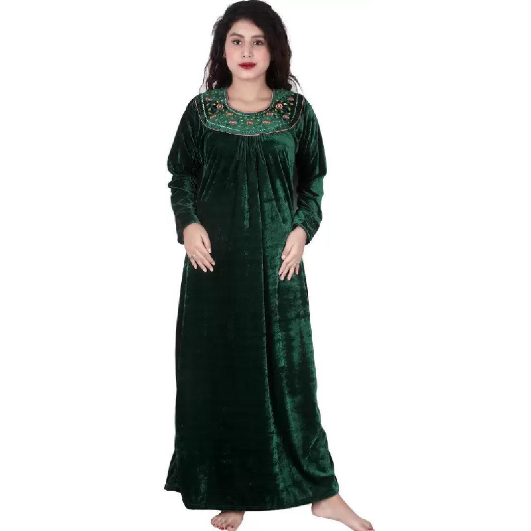 Warm Winter Nightgown Luxury Nightwear Women's Velvet Green Nighty shapewear.pk Warm Winter Nightgown Luxury Nightwear Women's Velvet Green Nighty shapewear.pk