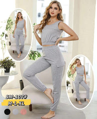 Women Crop Top For Gym Pajama Crop Top Ribbed Ruched Sleeveless Crop Top With CargoBottom