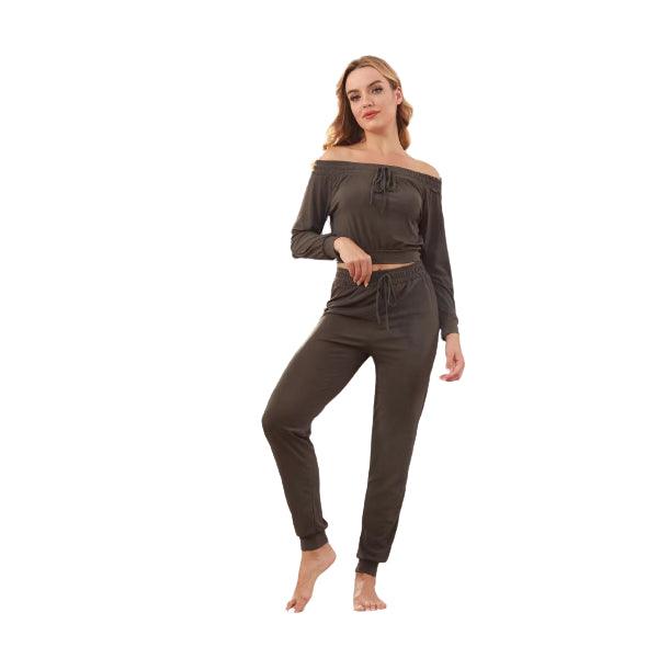 Women Crop Top Pajama Crop Top Ribbed Ruched Full Sleeve Crop Top With Bottom