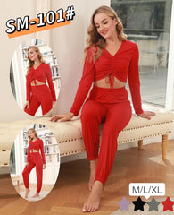 Women Crop Top Ribbed Ruched Long Sleeve Crop Top With Bottom