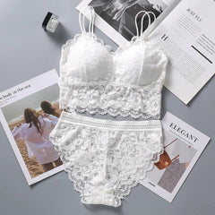 Women Lace Bra Panty Set Sexy Lingerie French Bralette Lace Panties Cropped Bra Panty Set Female Intimates Seamless Underwear Set