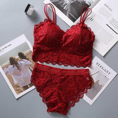 Women Lace Bra Panty Set Sexy Lingerie French Bralette Lace Panties Cropped Bra Panty Set Female Intimates Seamless Underwear Set