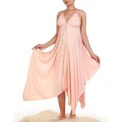 Women Long Nighty 2 Piece Extra Flare Triangle Cup and Sleeveless Nighty Peach