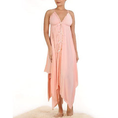 Women Long Nighty 2 Piece Extra Flare Triangle Cup and Sleeveless Nighty Peach