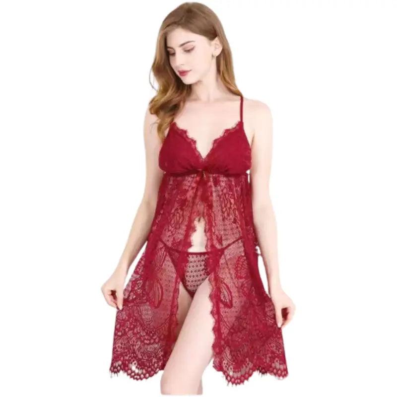 2pc front open transparent nighty