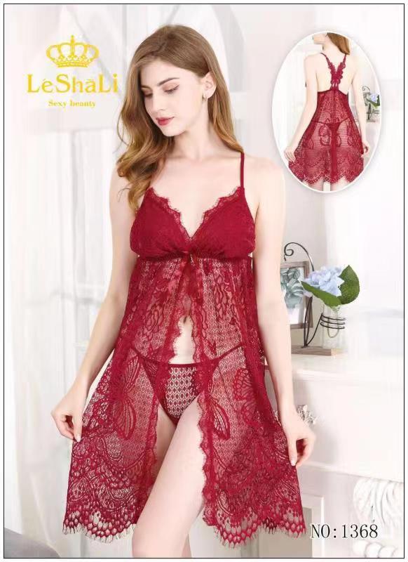 2pc front open transparent nighty