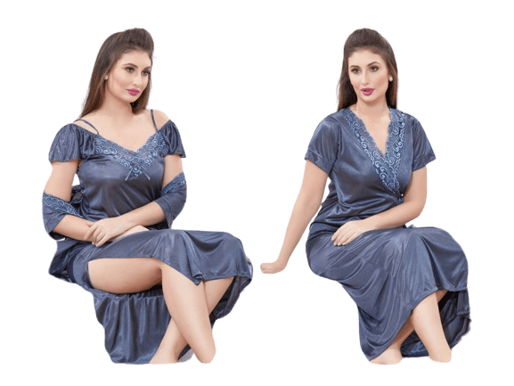 2pcs Bridal Silk full Long nighty for Wedding | Honeymoon Nightgown 2pc