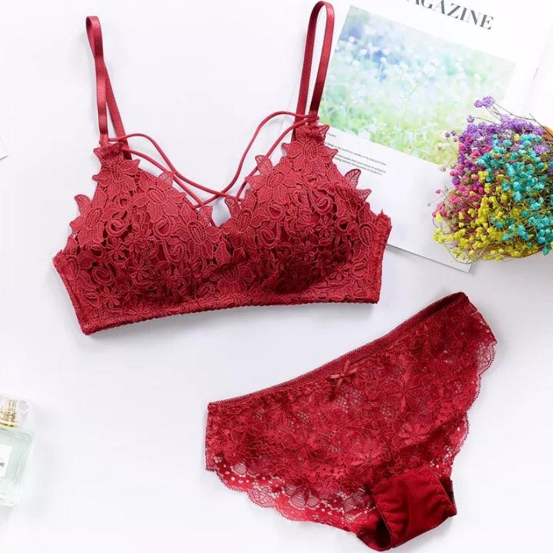 Bridal Bra Set | Women's Set Wire Free Push Up Lace bra set