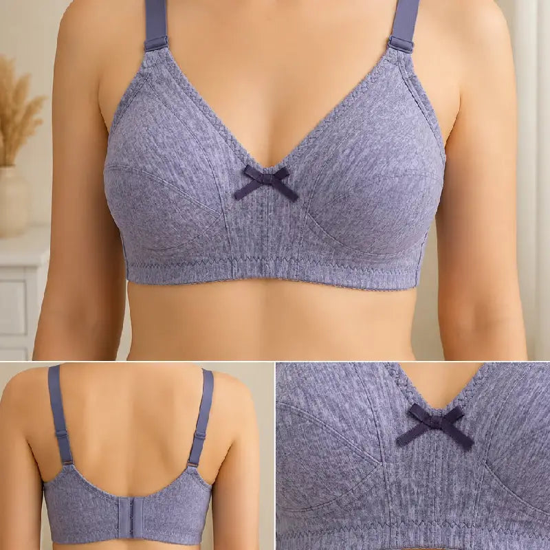 Poppy Women's Non-Padded Wireless Cotton Bra – Full Coverage Everyday Support Comfort Lingerie (Lilac)