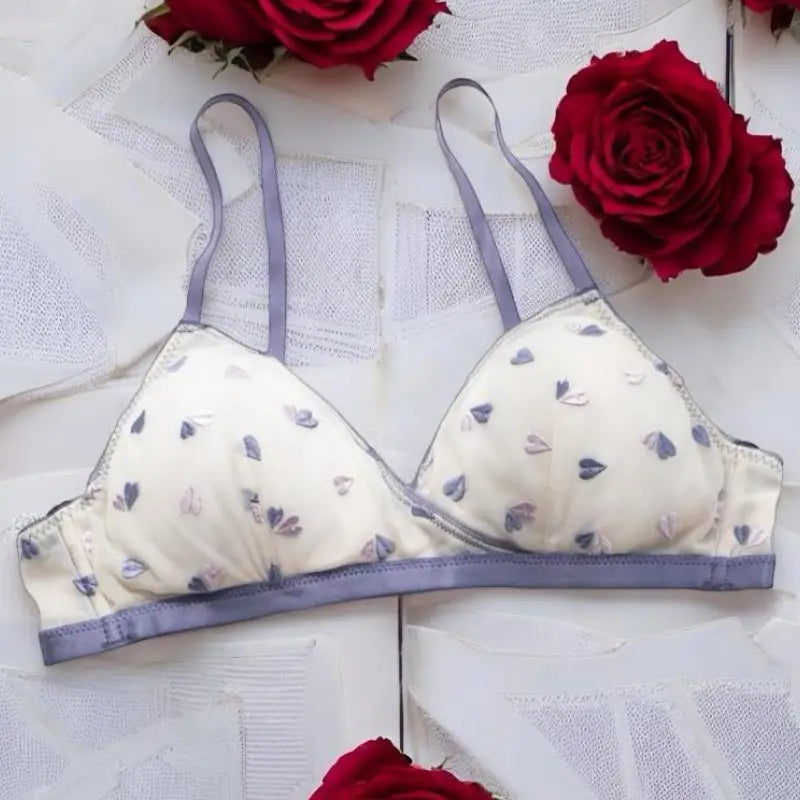 Embroidered Love Sheer Lace Lingerie Set | Ultra-Thin Wireless Soft Cup Bra & Panty