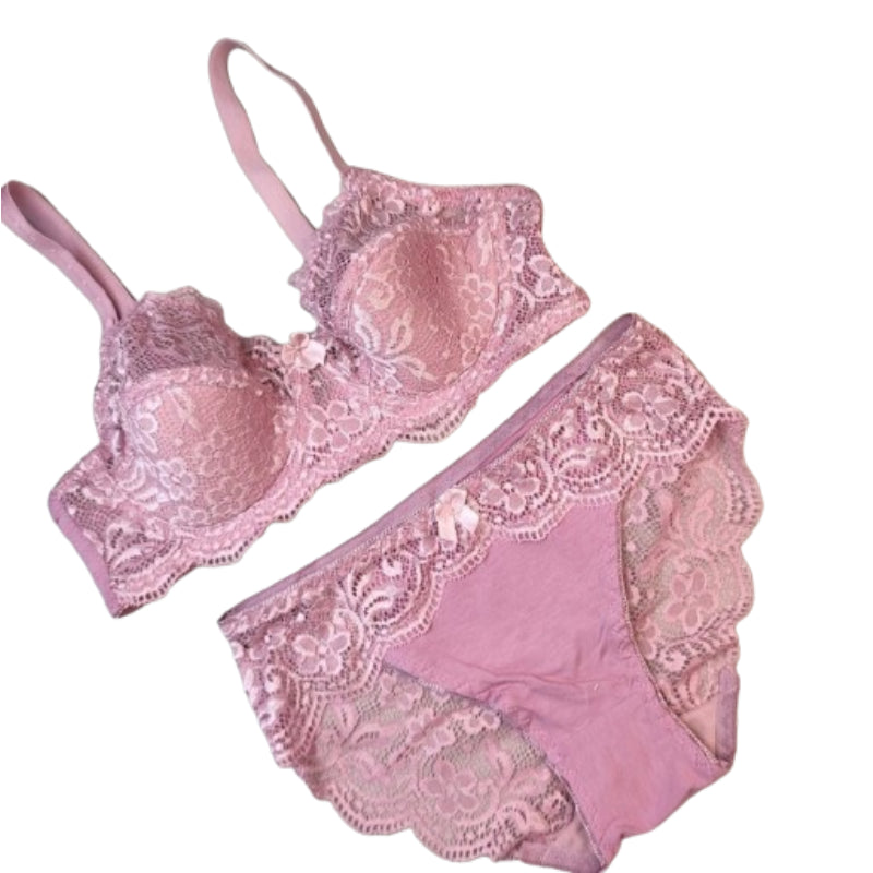Floral Pink Lace Bra And Panty Set | Lingeries For Women