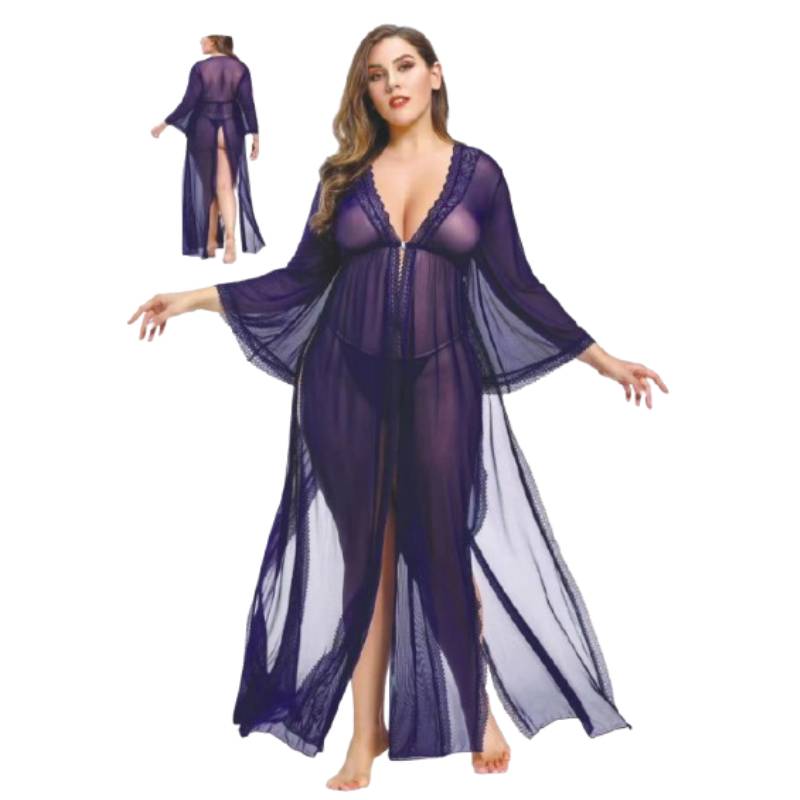 Hot Sexy Net Transparent Long Nighty for Women-2pc