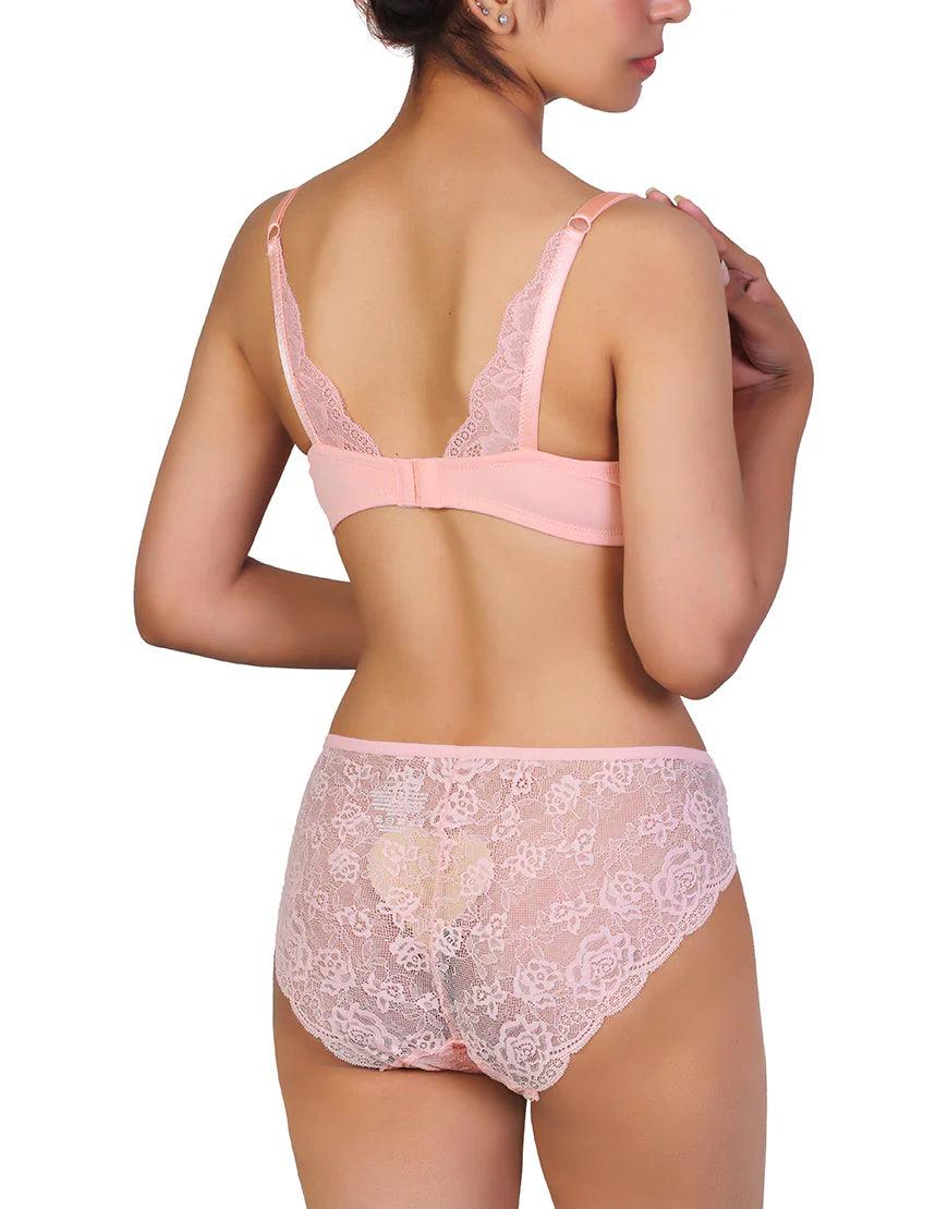 Latest Butterfly Bra With Lace Panty Set For Women-Peach Pearl