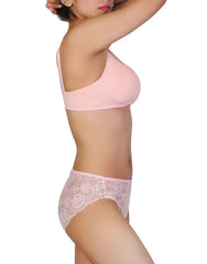 Latest Butterfly Bra With Lace Panty Set For Women-Peach Pearl