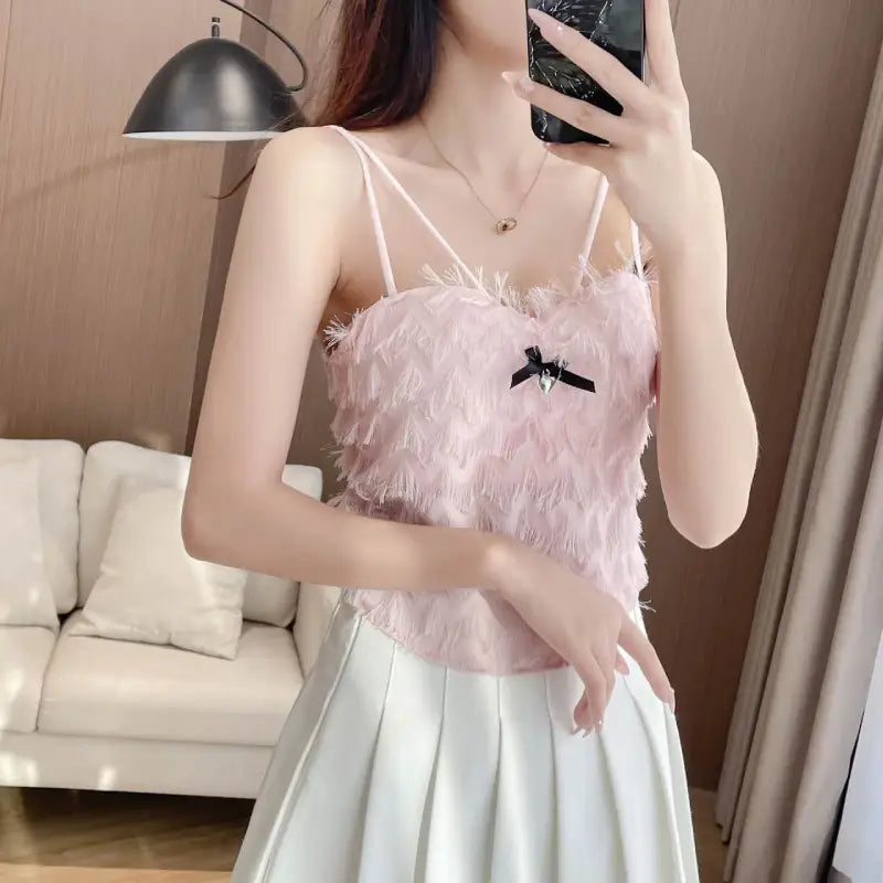 Crop Top for Women | Back Bow Heart Sweet Tank Top | Slim Fit Stylish Versatile Top