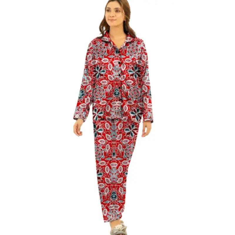 Red Printed Silk Nighty | Best Online Night Dress