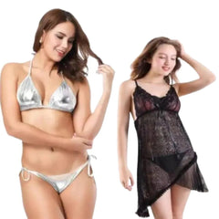 Babydoll Transparent Net Nightwear with G String Panty & Babydoll Transparent Net Nightwear with G String Panty