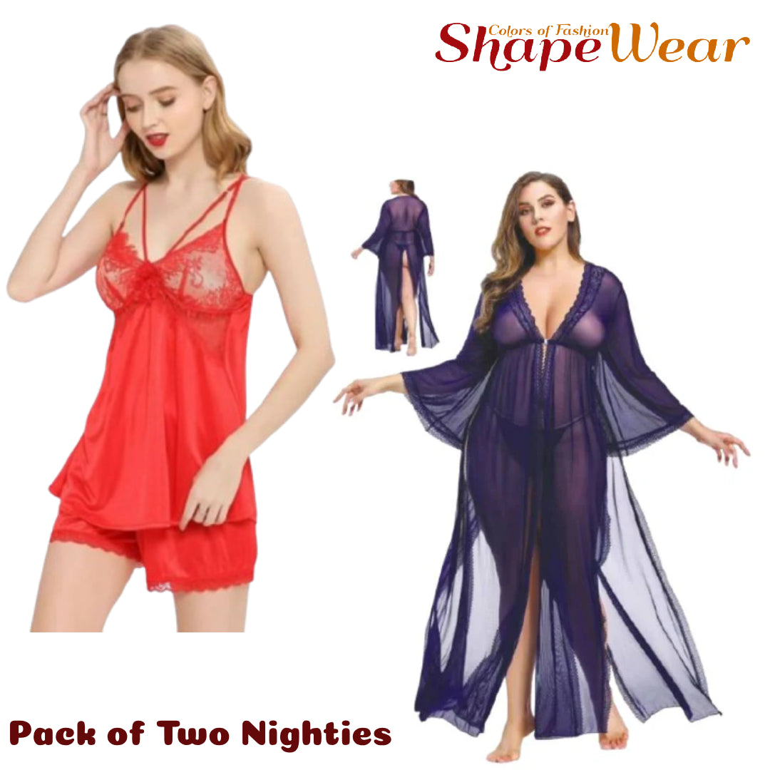 Sexy Nighty for Women | Hot Net Nighties Set for Bridal | Honeymoon Nighty | Pack of 2