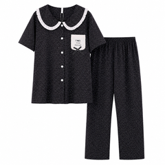 Women’s soft polka dot pajama set with Peter Pan collar and matching trousers