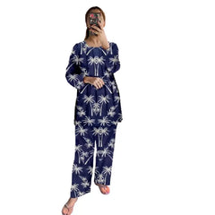 Linen Nightwear For Women | Blue Color Floral Stylish Women Nightdress in Stone Linen