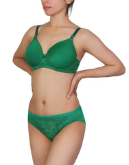 Women's Butterfly Bra With Lace Panty Set -Abundant Green