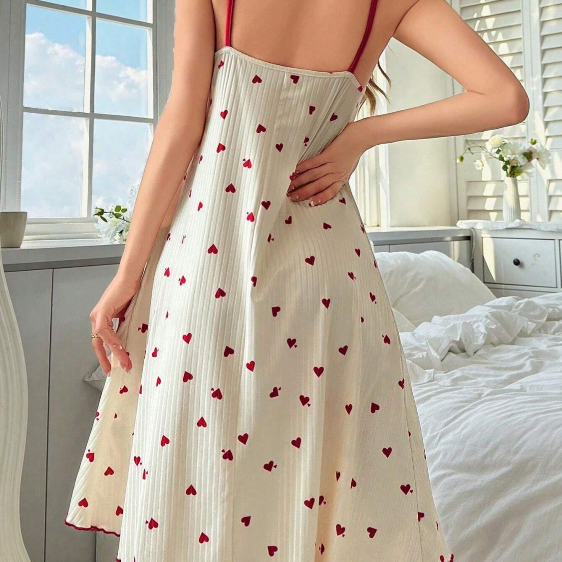 Women's Loungewear Nightgown Fashion Casual Soft Heart Patchwork Dress Home Vacation Sleeveless Square Neck Blue Black Pink Red Summer Spring Regular Fit