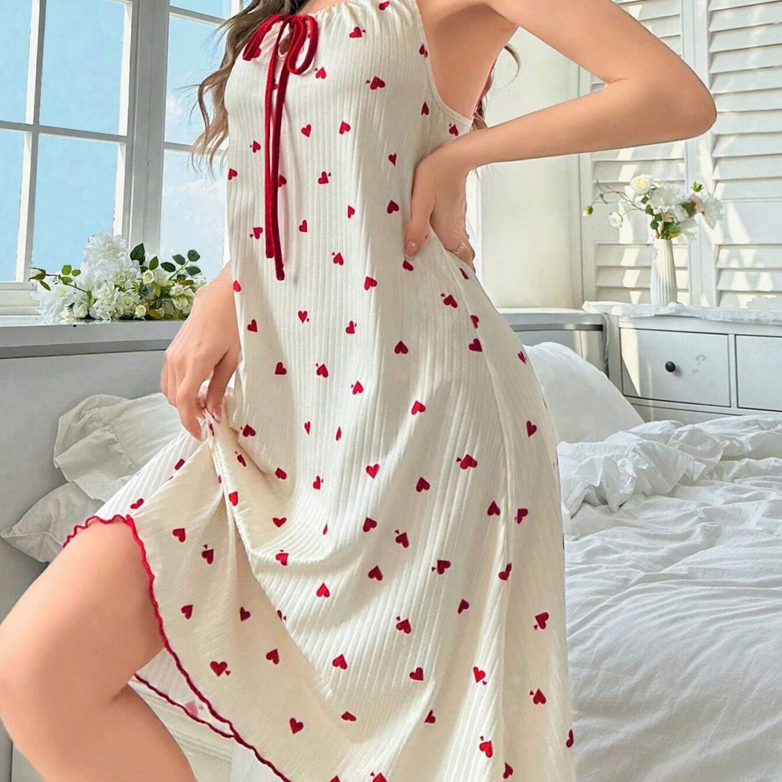 Women's Loungewear Nightgown Fashion Casual Soft Heart Patchwork Dress Home Vacation Sleeveless Square Neck Blue Black Pink Red Summer Spring Regular Fit