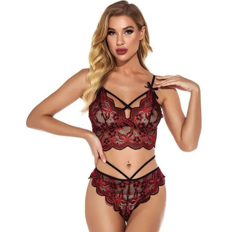 Women’s Lace Lingerie Set | Sexy Strappy Bralette & High-Waist Panty | Intimate Wear