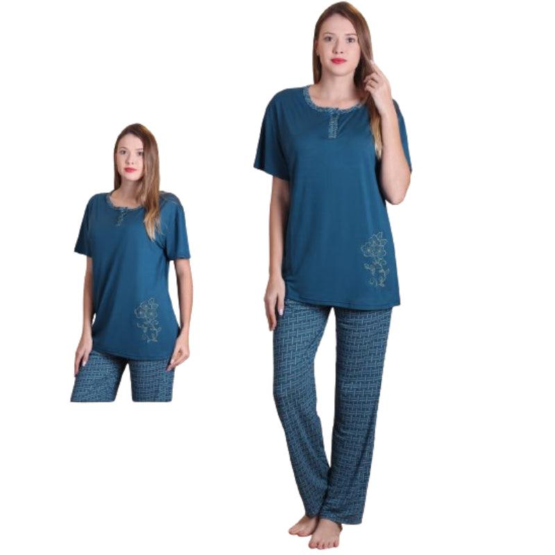 Women's Cotton Printed Night Suit Set of Shirt & Pyjama, Night wear Dress