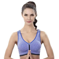 Women's Full Cup Sports Bra with Front Zipper & Non-Adjustable Straps