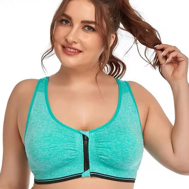 Women's Full Cup Sports Bra with Front Zipper & Non-Adjustable Straps