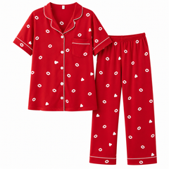 Women’s Printed Cotton Pajama Set – Soft Button Down Night Suit for Women