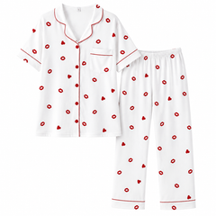 Women’s Printed Cotton Pajama Set – Soft Button Down Night Suit for Women